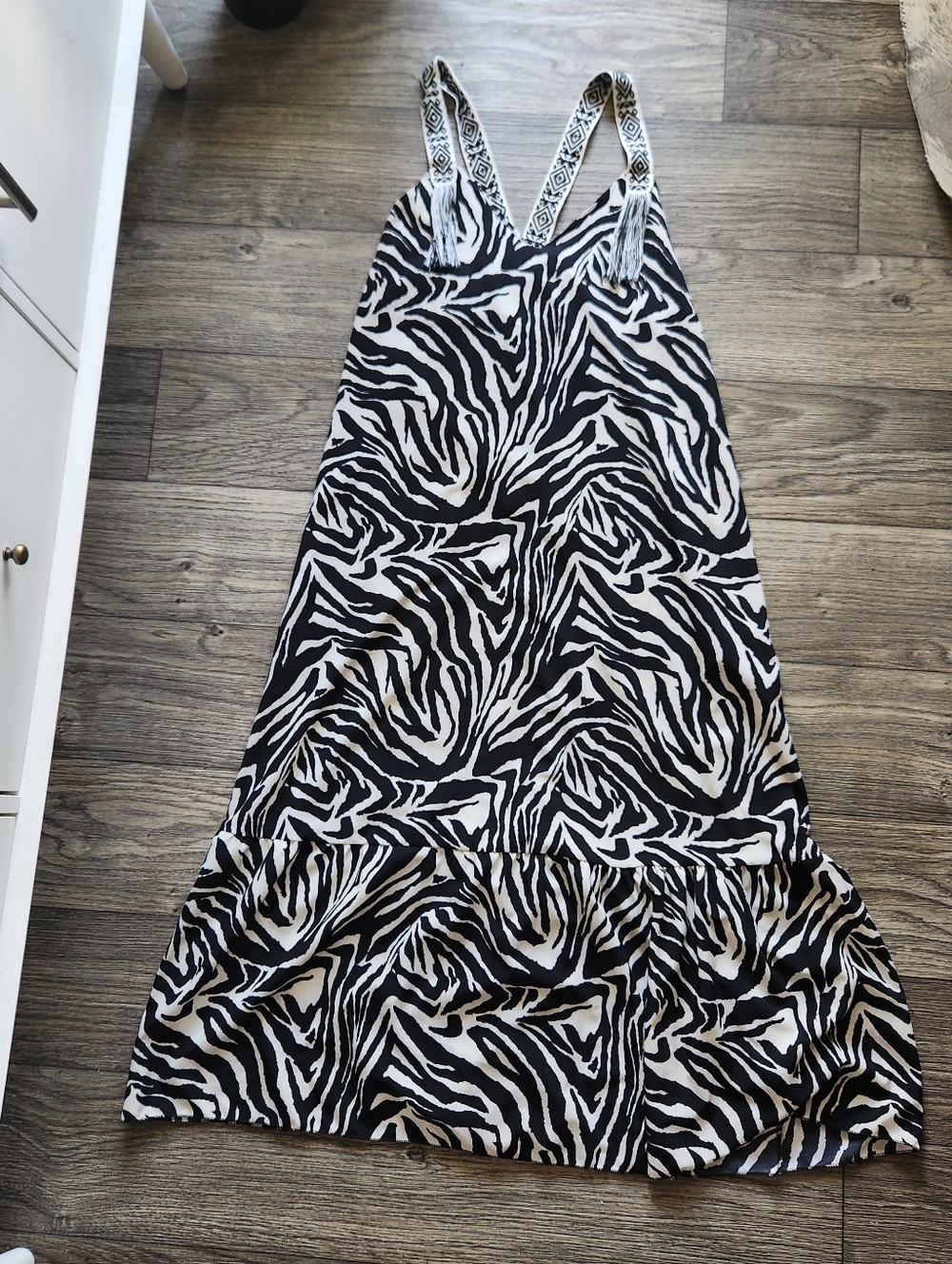 Zeta Otto Italian Zebra Fringe Straps Maxi Summer Dress